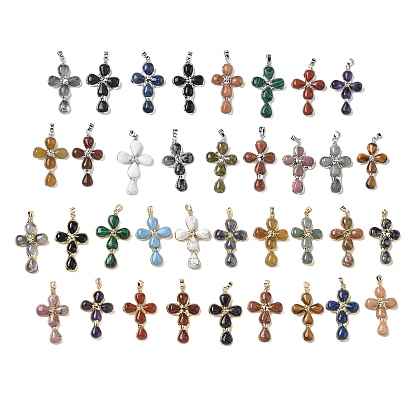 Natural & Synthetic Gemstone Pendants, Cross Charms, with Brass Findings