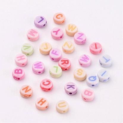 Acrylic Beads, Mixed Letters, Flat Round, 7x3.5mm, Hole: 2mm