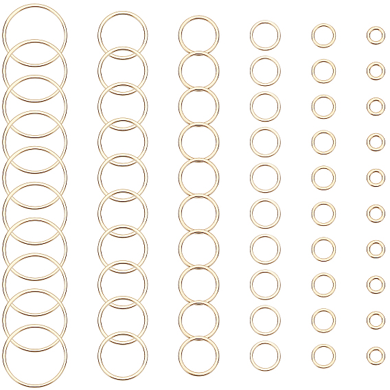 60Pcs 6 Style Brass Linking Rings, Long-Lasting Plated, Round Ring