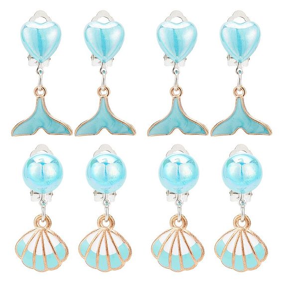 4 пара 2 стиль имитация ракушек эмалированные висячие серьги клипсы, украшения на тему океана из платинового сплава для женщин