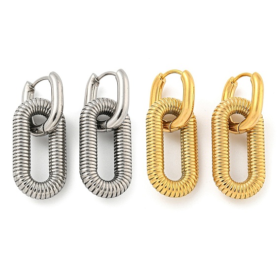 Овальные серьги-обручи из нержавеющей стали с желобками для женщин