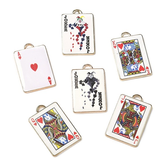 Печатные эмали подвески сплава, прямоугольник с подвесками игральных карт, золотые