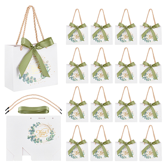 Прямоугольные бумажные подарочные пакеты в знак благодарности, подарочные упаковочные мешочки с ручками из полиэстера и оливковой лентой.