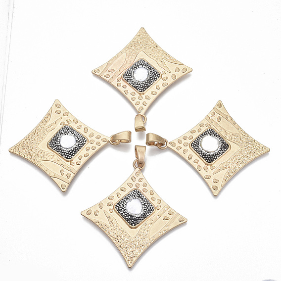 Legierung Rhinestone-große Anhänger, Schale mit Perlen, Karo, Jet Hämatit
