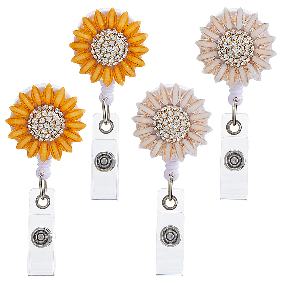 4 шт. 2 рулон значков из смолы подсолнечника и стразов, выдвижной держатель для бейджа, с железным зажимом из кожи аллигатора