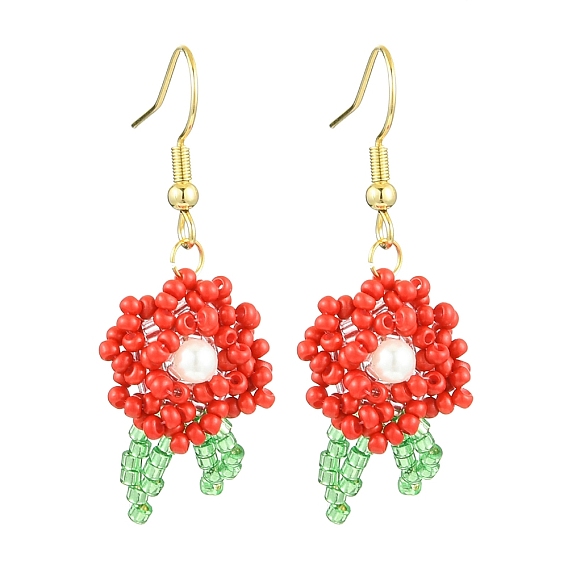 Болтающие серьги из стекла, с бусинами из ракушечного жемчуга и 304 крючками для сережек из нержавеющей стали, цветок