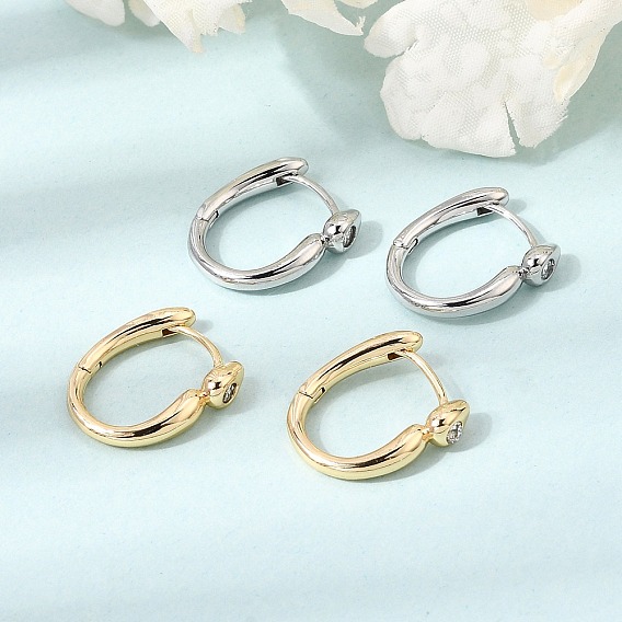 Brass Pave Clear Cubic Zirconia Hoop Earrings, Teardrop