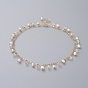 Beaded Necklaces, with Natural Pearl, Glass Beads, Brass Cable Chains and Lobster Claw Clasps