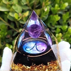 Orgonite Pyramid Resin Energy Generators, Reiki Natural Amethyst & Natural Obsidian Chips Inside for Home Office Desk Decoration