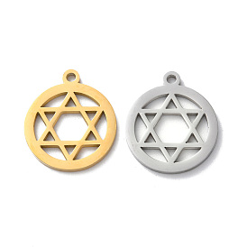 304 Stainless Steel Pendants, Laser Cut, Ring with Star of David Charm