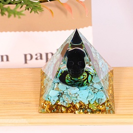 Orgonite Pyramid Resin Display Decorations, with Synthetic Turquoise Chips Inside, for Home Office Desk, Skull