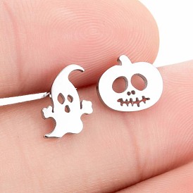 Cute Halloween Ghost Pumpkin Asymmetric Earrings for Students