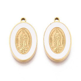 Религия 304 овальные подвески из нержавеющей стали и эмали, прелести девы марии, ионное напыление (IP) настоящее 18позолоченное золото