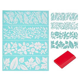 Gorgecraft 2Pcs Leaf Pattern Self-Adhesive Silk Screen Printing Stencil, and TPU Scraper