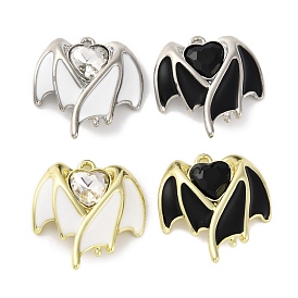 Alloy Enamel Pendants, with Rhinestone, Bat with Wing Charm