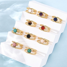 304 регулируемые открытые манжеты из нержавеющей стали, Кольца из натуральных камней для женщин, ионное покрытие (ip)