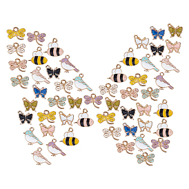 60Pcs 15 Styles Light Gold Plated Alloy Pendants, with Enamel, Mixed Shapes