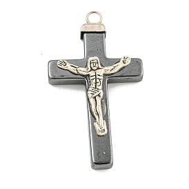 Religion Synthetic Non-Magnetic Hematite & Alloy Pendants, Jesus Corss Charms