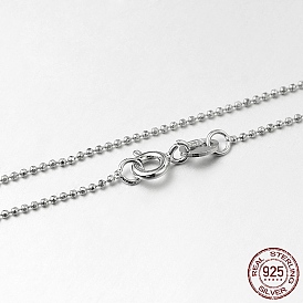 Trendy 925 Sterling Silver Ball Chain Necklaces, with Spring Ring Clasps, Thin Chain