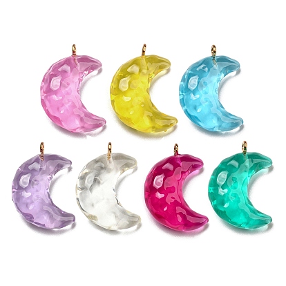 Transparent Resin Moon Pendants, Crescent Moon Charms with Light Gold Plated Iron Loops