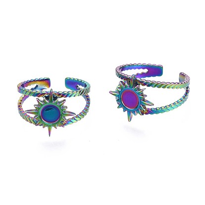 201 anillo de estrella de acero inoxidable, Anillo abierto de color arcoíris para mujer.