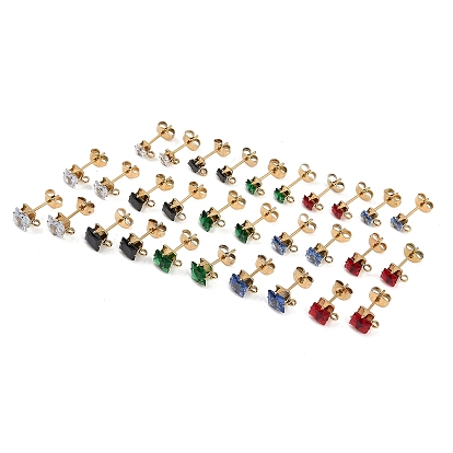 Ионное покрытие (ip) 304 фурнитура для сережек-гвоздиков из нержавеющей стали с кубическим цирконием, квадратный