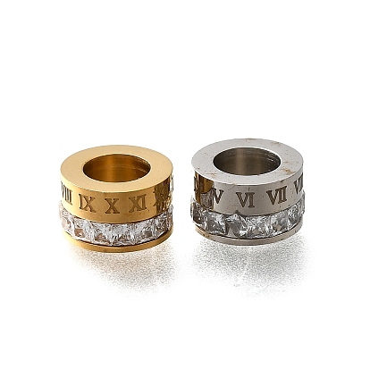 304 из нержавеющей стали бусы, с четким кубического циркония, ионное покрытие (ip), колонка