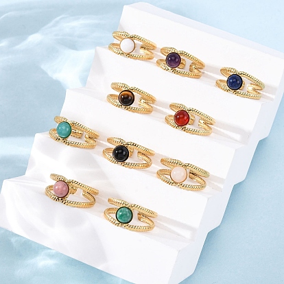 304 регулируемые открытые манжеты из нержавеющей стали, Кольца из натуральных камней для женщин, ионное покрытие (ip)