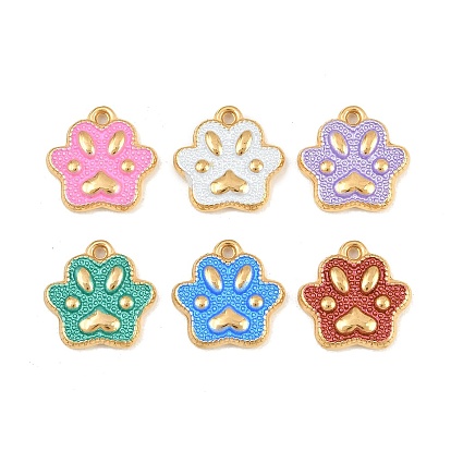 304 Stainless Steel Enamel Pendants, Paw Print Charms, Ion Plating(IP), Real 18K Gold Plated