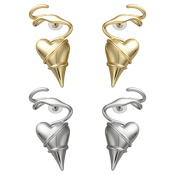 2 пары 2 серьги-гвоздики в форме сердца из цветного сплава, с 925 штырями стерлингового серебра