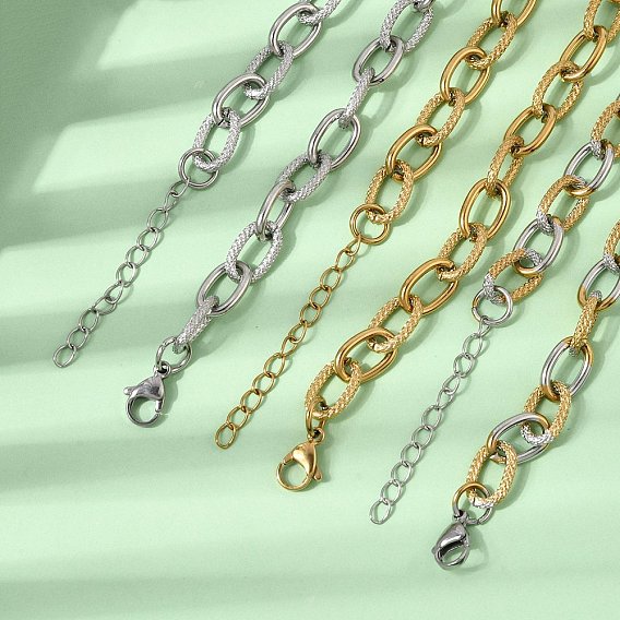 9MM 304 Stainless Steel Textured Cable Chain Necklaces for Women Men, Ion Plating(IP)