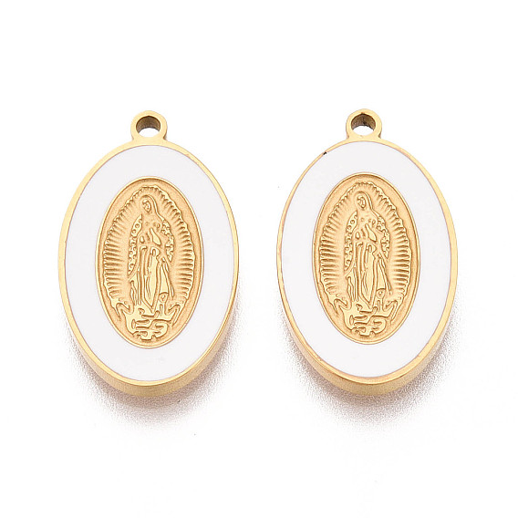 Религия 304 овальные подвески из нержавеющей стали и эмали, прелести девы марии, ионное напыление (IP) настоящее 18позолоченное золото