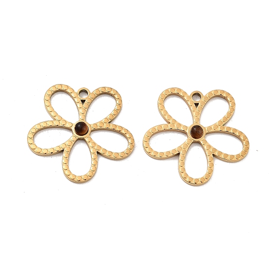 Ионное покрытие (ip) 316 подвески из нержавеющей стали, без никеля , Натуральные подвески в виде цветов тигрового глаза, реальный 18 k позолоченный