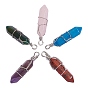 5Pcs 5 Style Natural Gemstone Pendants, with Platinum Iron Findings, Wire Wrapped Pendants, Bullet