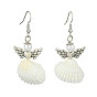 Alloy Fairy Wings Dangle Earrings, Natural Shell Drop Earrings