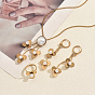 French Elegant 201 Stainless Steel Flower Hoop Earrings & Pendant Necklaces & Rings Sets for Women, with Imitation Pearl
