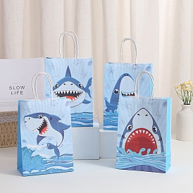 Летние бумажные подарочные сумки с ручками из печатного материала, сумки для покупок с ручкой, прямоугольные, голубой