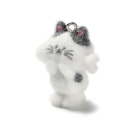 3d подвески из непрозрачной смолы с флокированием, амулеты кошки едят рыбу, с платиновыми тоновыми железными петлями