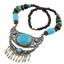 Bohemian Gemstone Tassel Pendant Necklace for Women's Sweater Chain Jewelry