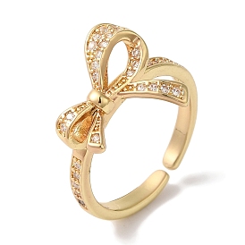 Bowknot Brass Micro Pave Clear Cubic Zirconia Open Cuff Rings for Women