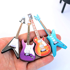 Mini Wood Electric Guitar Model, Miniature Dollhouse Decorations Accessories