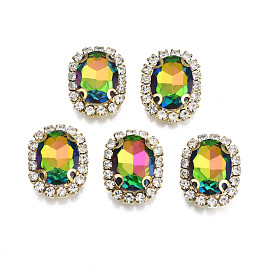 Sew on Rhinestone, Transparent  Glass Rhinestone, with Brass Prong Settings, AB Color Plated, Faceted, Oval