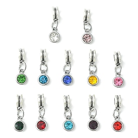 12Pcs 12 Color Alloy Glass Rhinestone Pendants, with CCB Plastic Tube Bails, Flat Round Charms