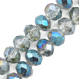 Transparente Krakelee galvanisieren Glasperlenstränge, halb plattiert, facettiert, Abakus