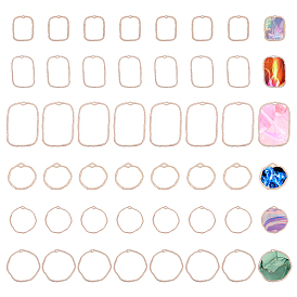 48шт 6 стили подвески из сплава с открытой спиной, для diy уф смолы, эпоксидная смола, Прессованные цветочные украшения, прямоугольные и кольцевые подвески