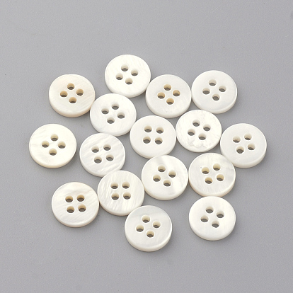 4-Hole Freshwater Shell Buttons, Flat Round