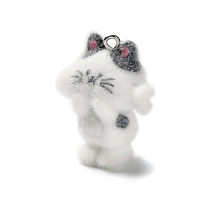 3d подвески из непрозрачной смолы с флокированием, амулеты кошки едят рыбу, с платиновыми тоновыми железными петлями