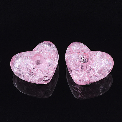 Transparent Crackle Acrylic Beads, Half Drilled Beads, Heart