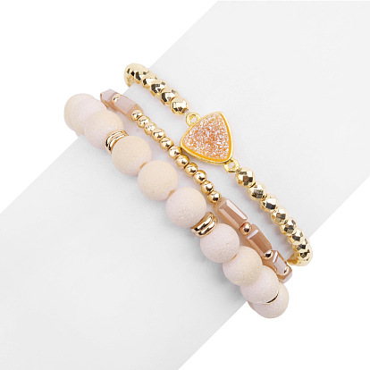 Natural Stone Crystal Beaded Multi-Layer Gold Elastic Bracelet Set for Women DIY