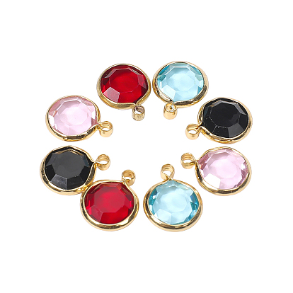 8 шт 4 цвета k 9 стеклянные брелоки, плоско-круглые, с латунной фурнитурой , граненые